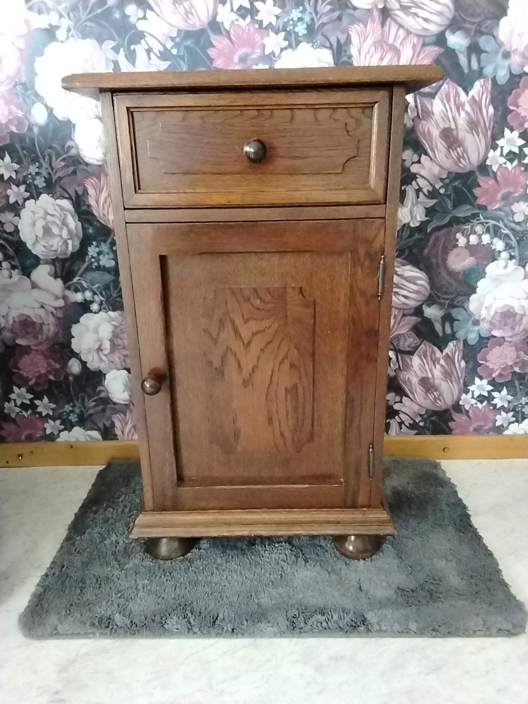Eiken hoog nachtkastje, Ophalen, Gebruikt, Minder dan 45 cm, 70 cm of meer