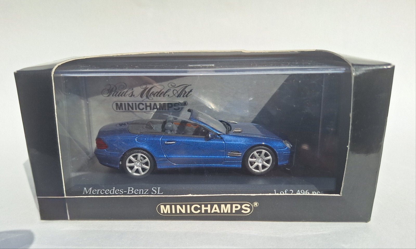 Mercedes-Benz SL - metallic blauw - Minichamps  - 1:43, Ophalen of Verzenden, Zo goed als nieuw, Auto, MiniChamps