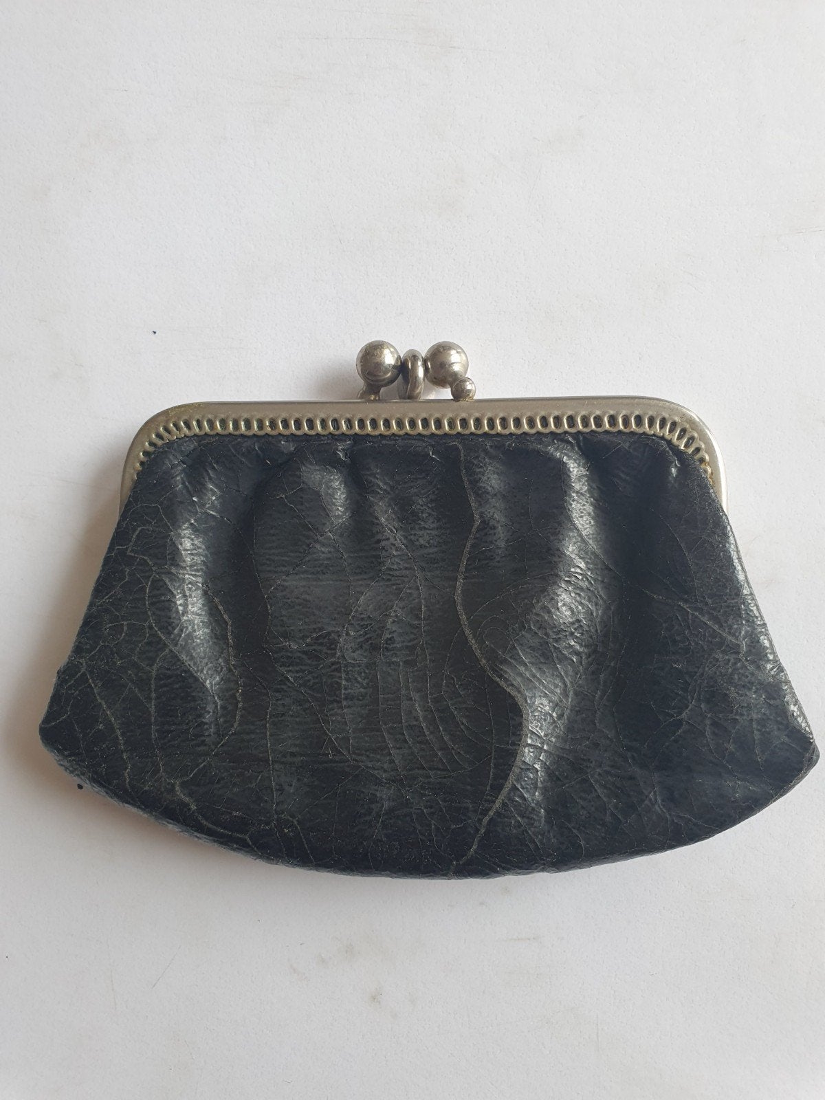 Vintage Zwart Leren Portemonnee met Knipsluiting, Overige merken, Gebruikt, Leer, Zwart