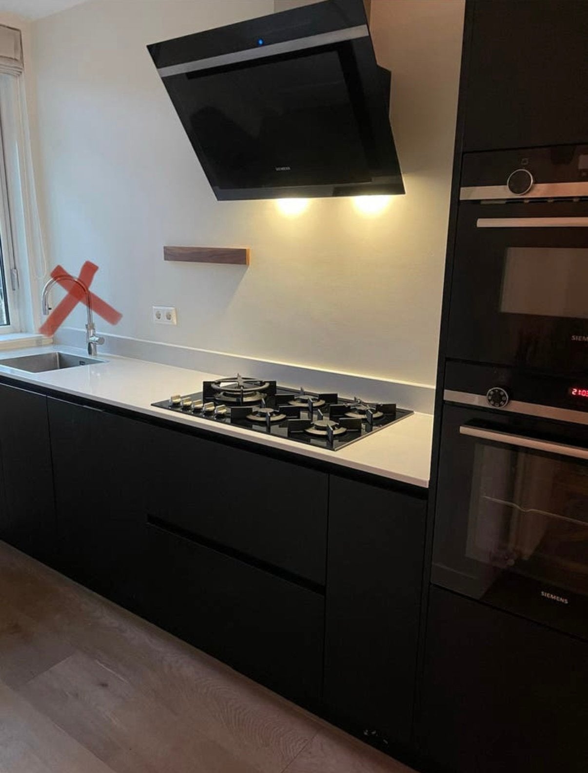 Zwarte moderne keuken Siemens & AEG apparaten - GEDEMONTEERD, Ophalen, Zwart, Enkelwandige keuken, Zo goed als nieuw