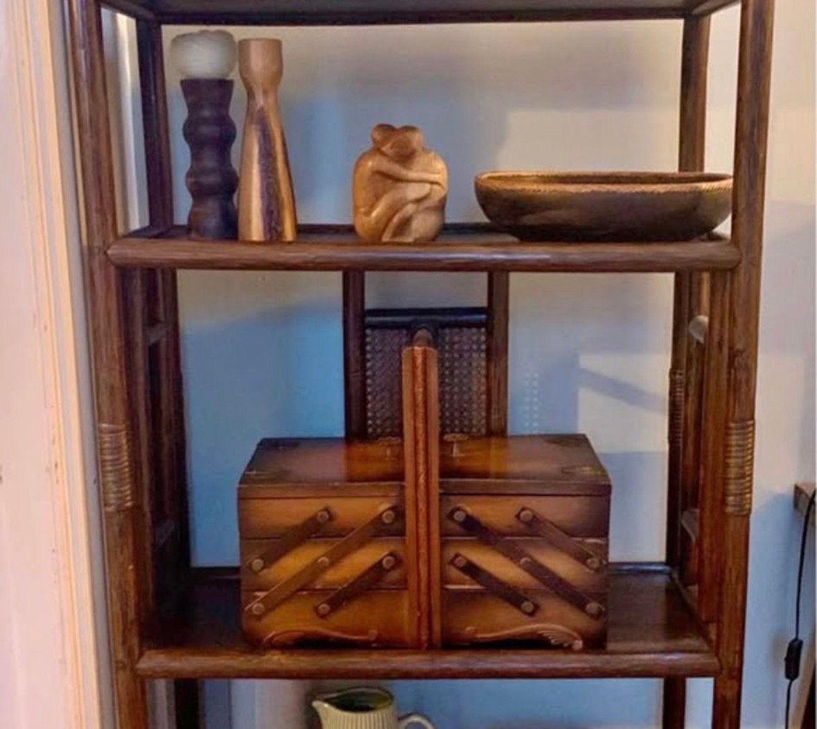 Vintage Bamboe Boekenkast/Rek met Rotan Details, Ophalen