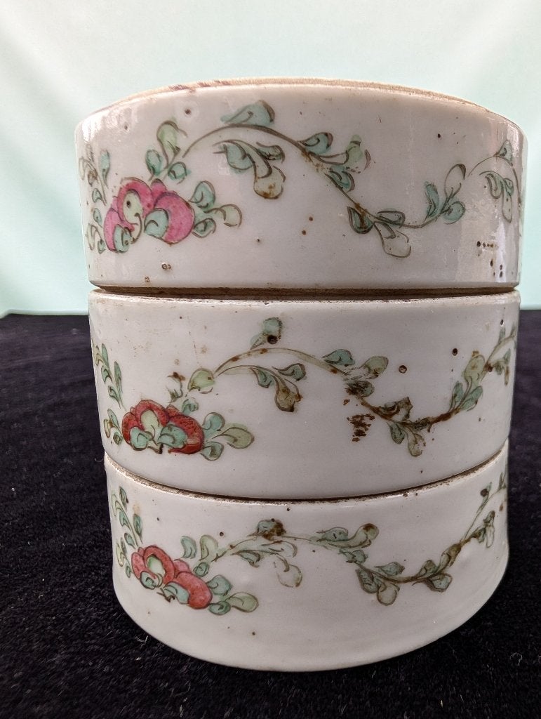 3 Antiek Qing Chinees porselein Famille Rose stapelbak doos, Ophalen of Verzenden