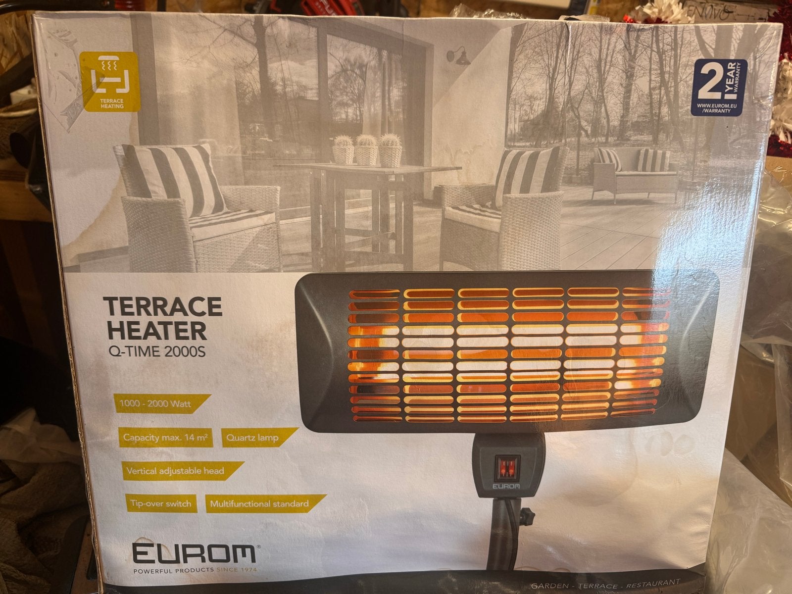 Eurom Q-Time 2000S Terrasheater - Staand of Hangend, Ophalen, Nieuw, Elektrisch, Vloer