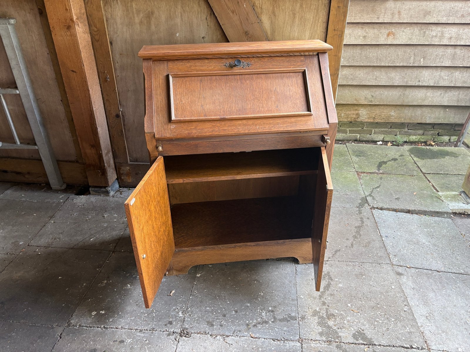 Antiek eikenhouten secretaire met klep en kastje, Ophalen