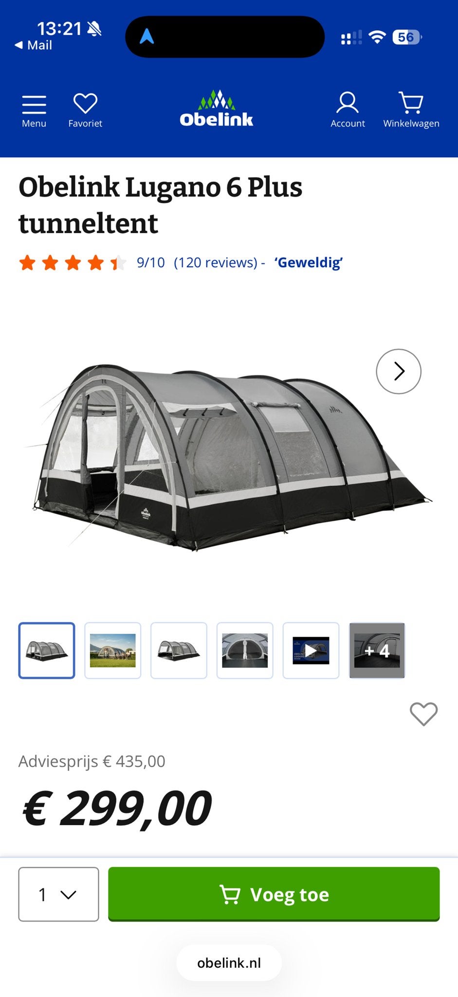 Obelink Lugano 6 Plus tunneltent - Ruime gezinstent, Ophalen, Gebruikt, Tot en met 6