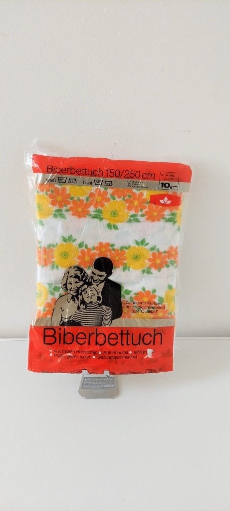 Vintage beddengoed laken flanel katoen oranje geel groen, Eu, Eu, Hoeslaken of Sloop, Katoen