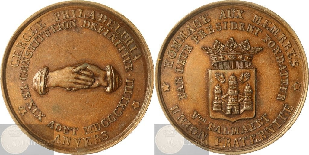 België - Historiepenning 1843 - Antwerpen: Vrijmetselarij, Ophalen of Verzenden, Brons, Buitenland