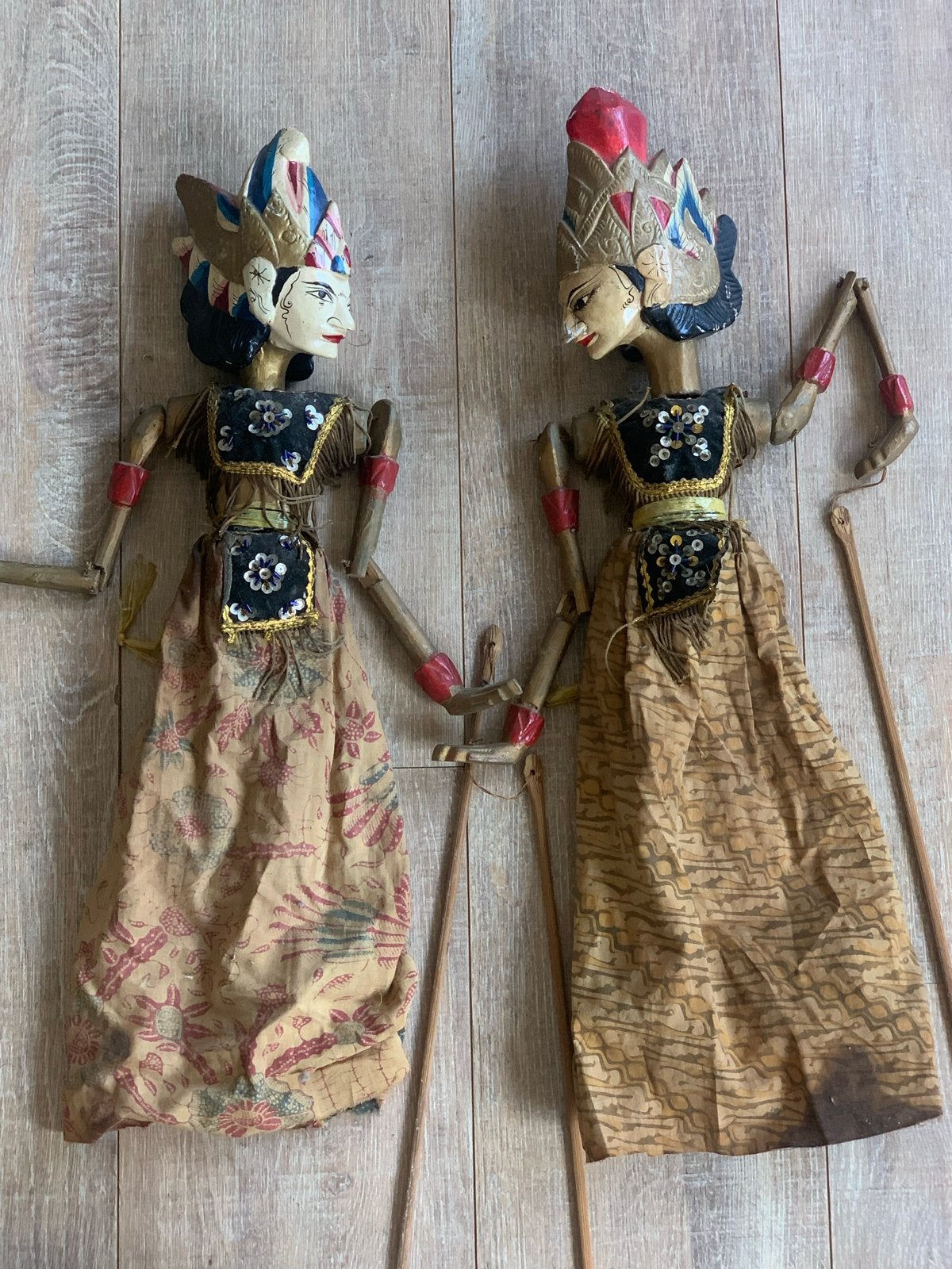 Set van 2 antieke Indonesische Wayang Golek poppen, Ophalen of Verzenden