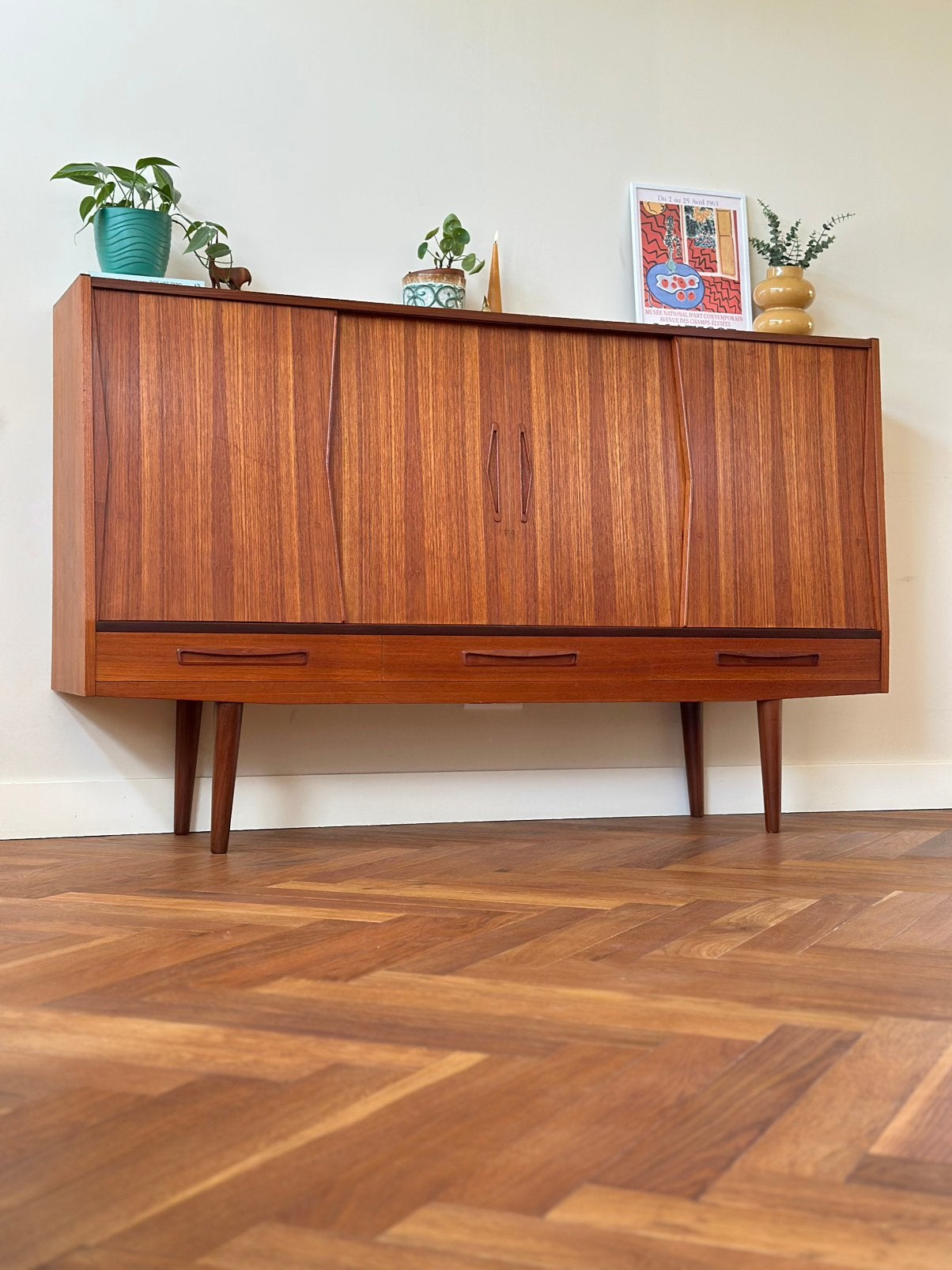 Vintage highboard Deens teak hout jaren 50/60/70, Huis en Inrichting, Ophalen, Gebruikt, Met deur(en), 150 tot 200 cm