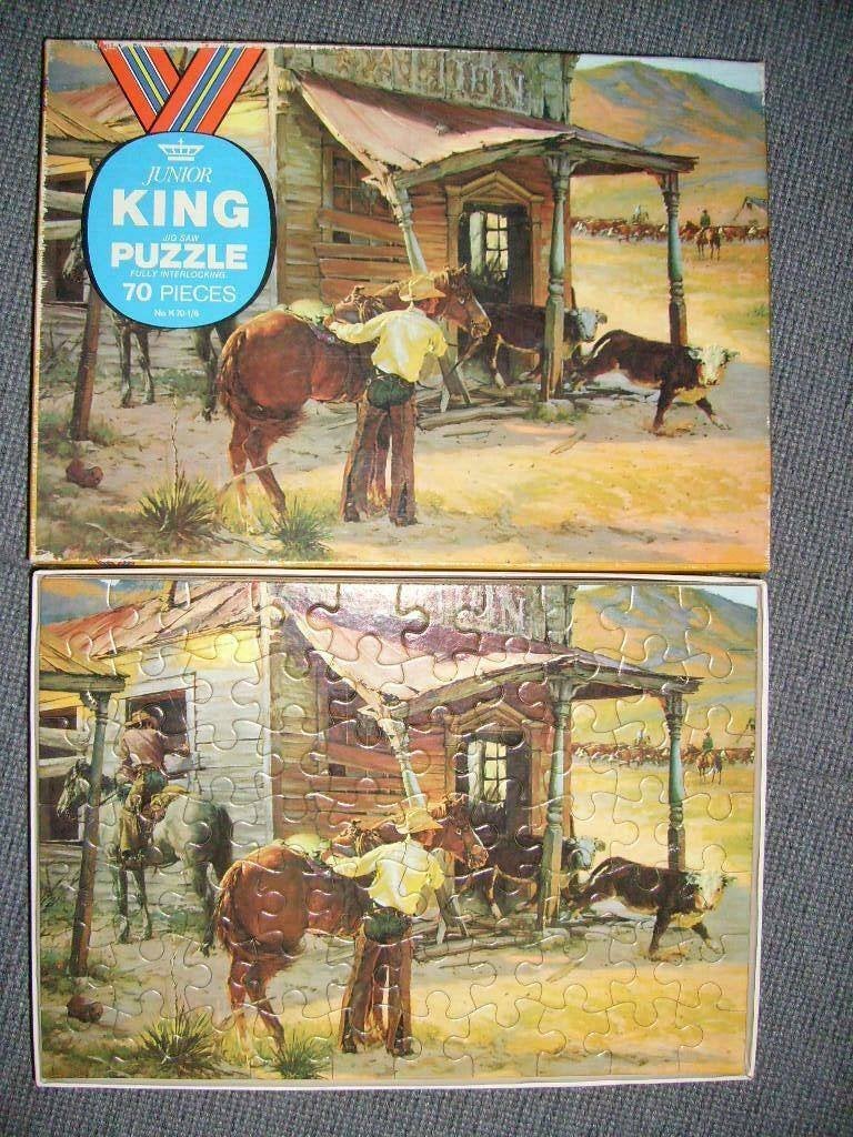 Puzzel Cowboy met paard, 70 st vintage, Ophalen of Verzenden, Meer dan 50 stukjes, Zo goed als nieuw, 6 jaar of ouder