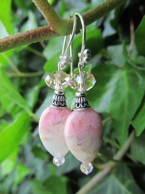 Oorbellen Josine rhodochrosiet-kristalglas facet zilver, Ophalen, Nieuw