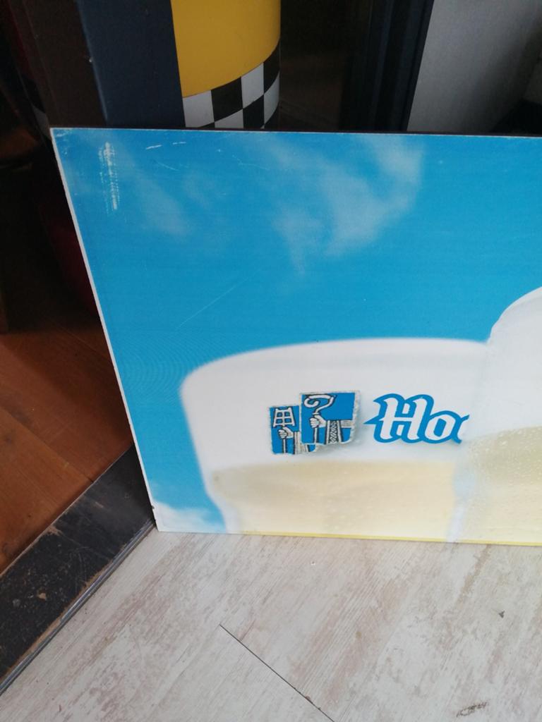 XXL OUD HOEGAARDEN RECLAME BORD 2 ZIJDIG TRESPA 143X63 CM, Ophalen, Reclamebord, Hoegaarden, Gebruikt