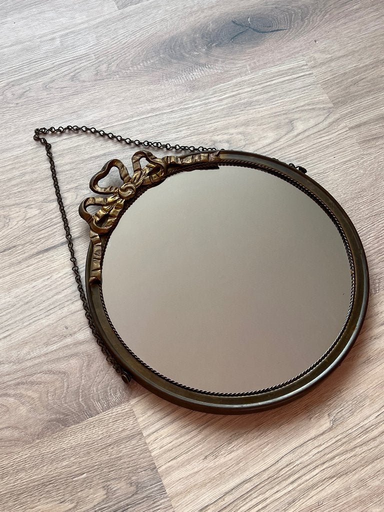 Spiegel met strik, Antiek en Kunst, Ophalen of Verzenden, Rond, Minder dan 50 cm, Minder dan 100 cm