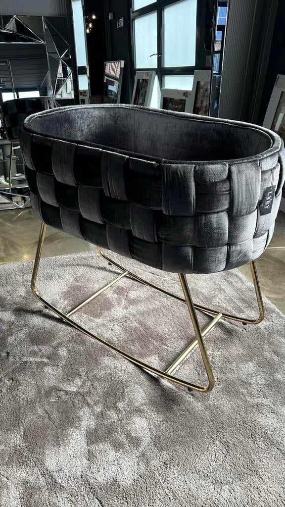 Luxe Kinderwieg - Blauw grijs fluweel met gouden onderstel, Ophalen of Verzenden, Nieuw, Wieg