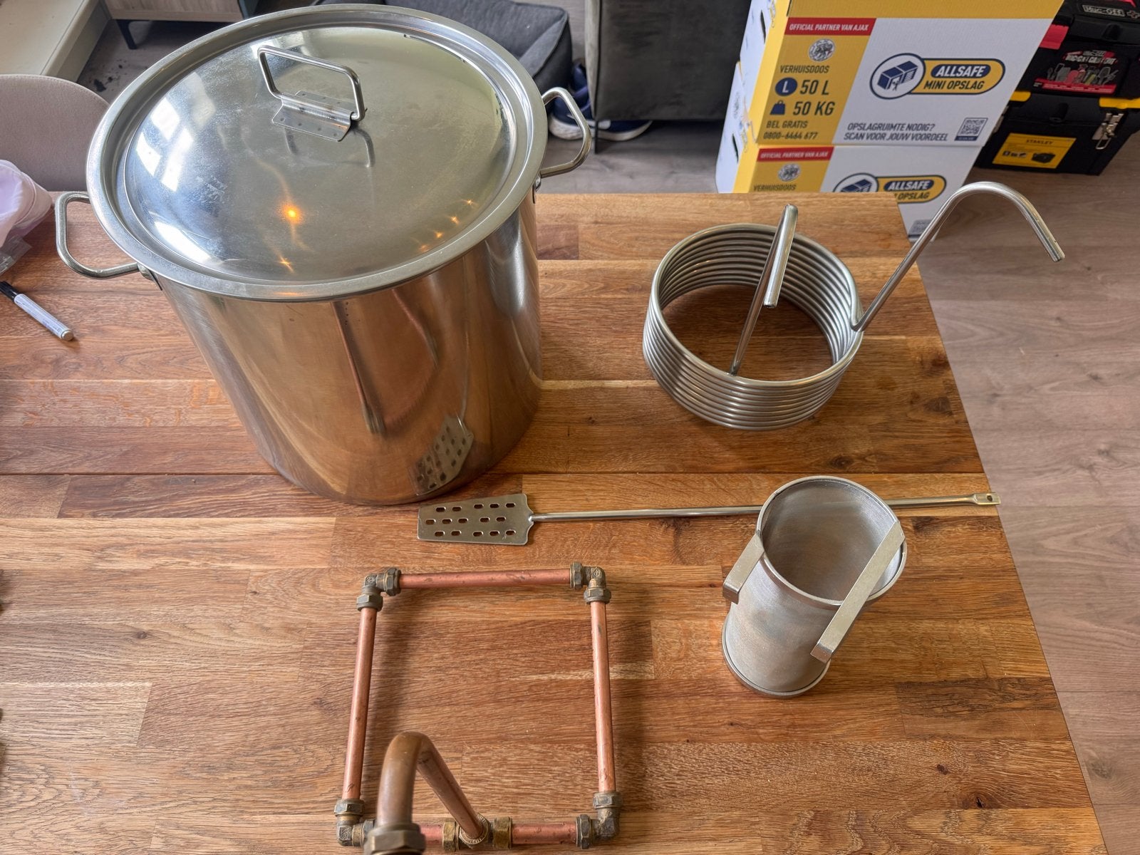 Brouwketel met koeler en filter voor thuisbrouwen, Ophalen of Verzenden, Gebruikt, Rvs, Kookpan of Snelkookpan