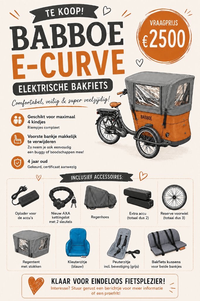 Babboe curve-e (electrische bakfiets) compleet, Fietsen en Brommers, Fietsen | Bakfietsen, 4 kinderen of meer, Huif, Zo goed als nieuw