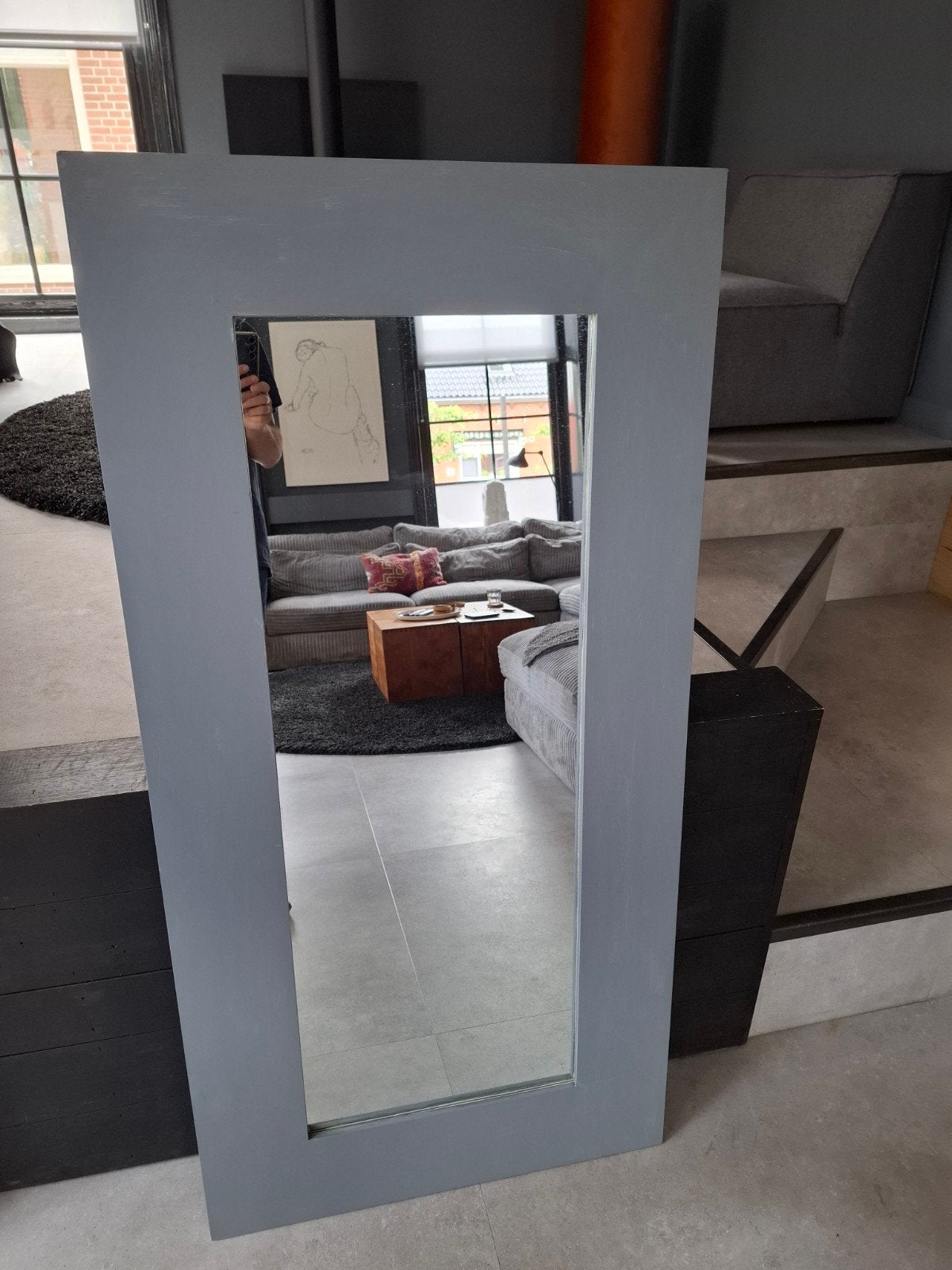 Spiegel met houten lijst 70x140 cm, Ophalen, Gebruikt, 100 tot 150 cm, Rechthoekig