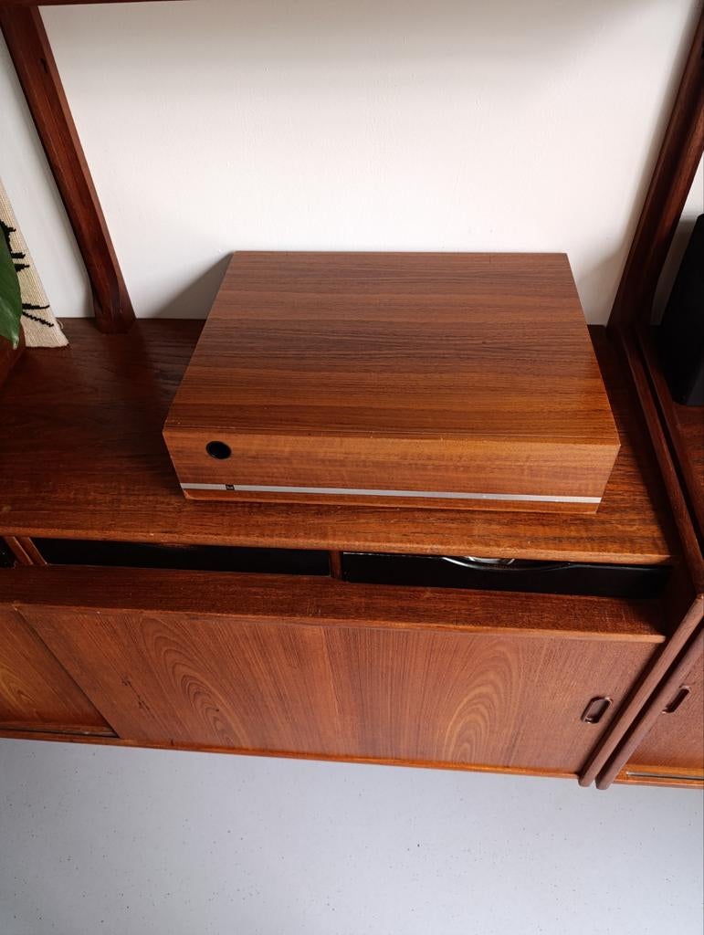 Vintage Teak lp Dual Opberger - Mid-Century Modern, Ophalen, 25 tot 50 cm, 50 tot 100 cm