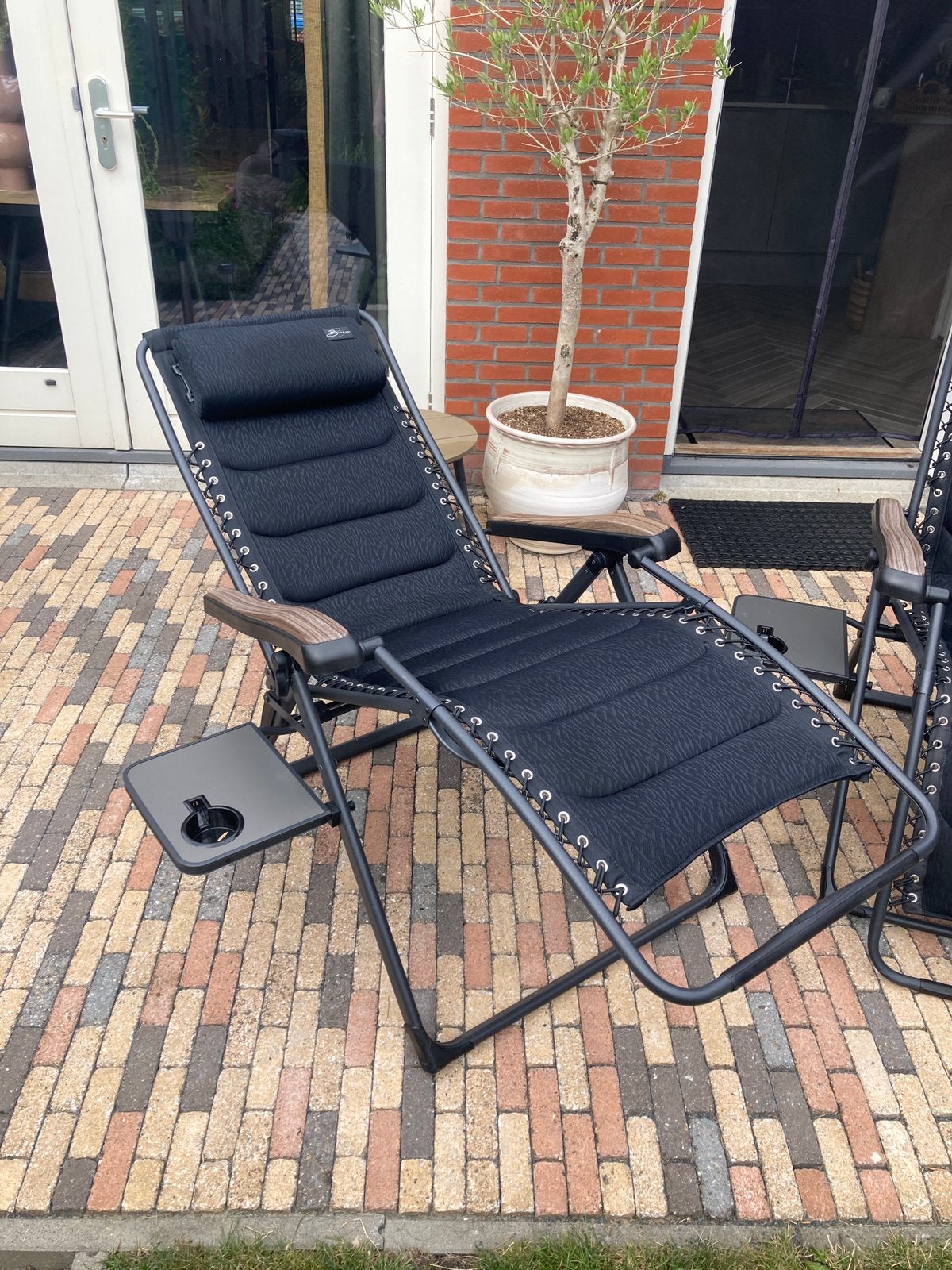 2 zo goed als nieuwe luxe relaxstoelen camping/tuin, Caravans en Kamperen, Ophalen, Zo goed als nieuw, Campingstoel