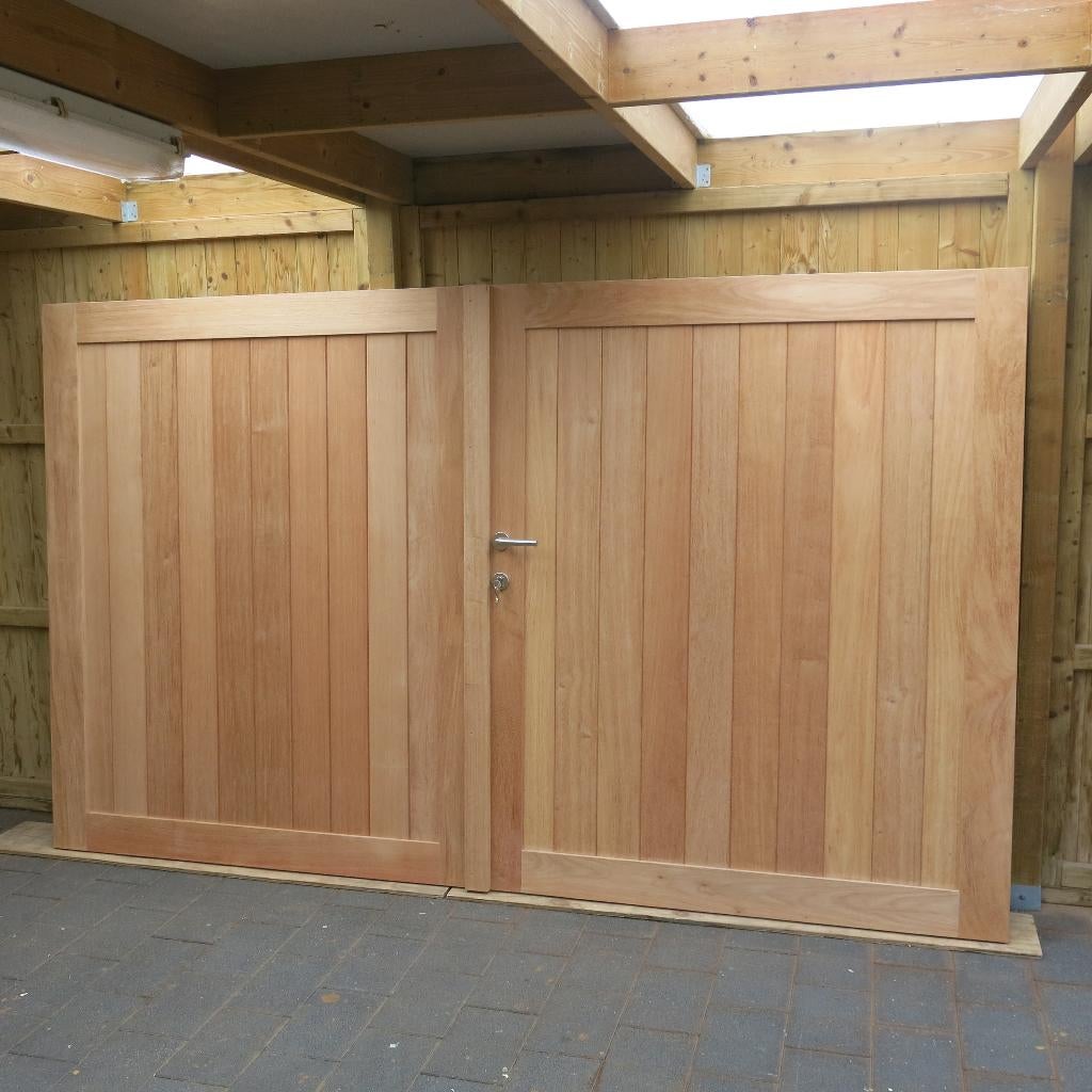 Te koop prachtige afzelia poort 3mop 1m80 mooie prijs, Ophalen, Nieuw, 150 tot 200 cm, Hout
