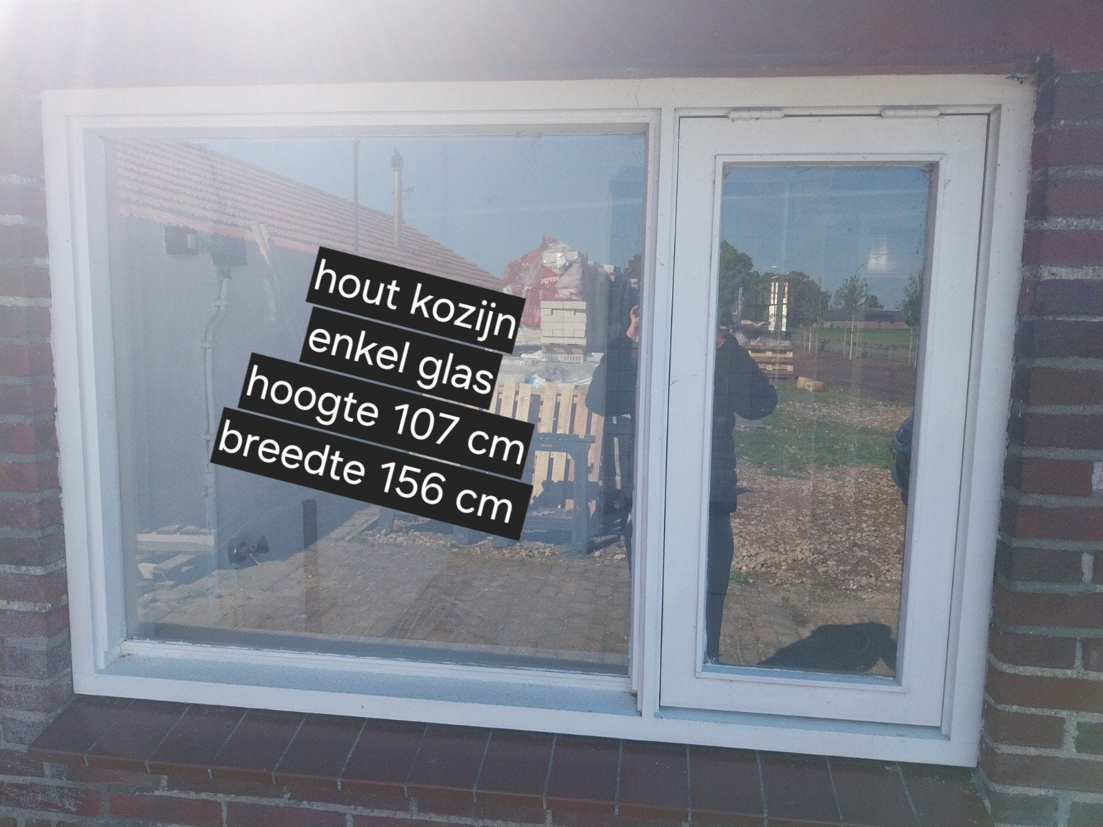 Hout raamkozijn enkel glas, Doe-het-zelf en Verbouw, Kozijnen en Schuifpuien, Ophalen, Gebruikt