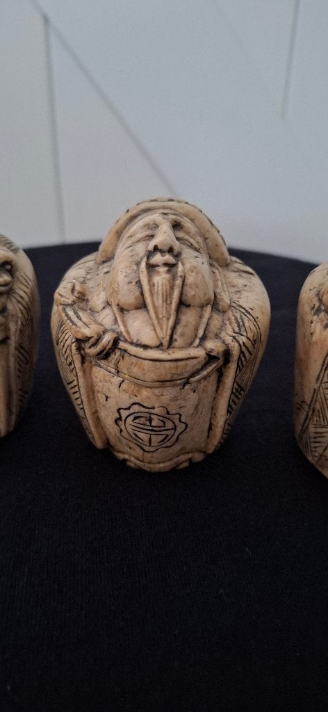 3 Aziatische Geluksgoden Beeldjes Oosters Speksteen, Ophalen of Verzenden, Zo goed als nieuw, Mens