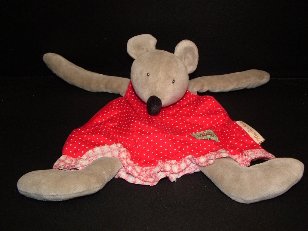 MOULIN ROTY MUIS KNUFFELDOEKJE VELOURS GRIJS MET ROOD, Kinderen en Baby's, Speelgoed | Knuffels en Pluche, Verzenden, Nieuw, Overige typen