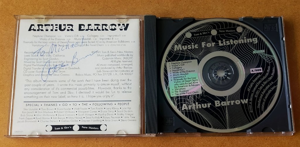 Arthur Barrow - Music For Listening CD 1991 Gesigneerd, Ophalen of Verzenden, Zo goed als nieuw, Poprock