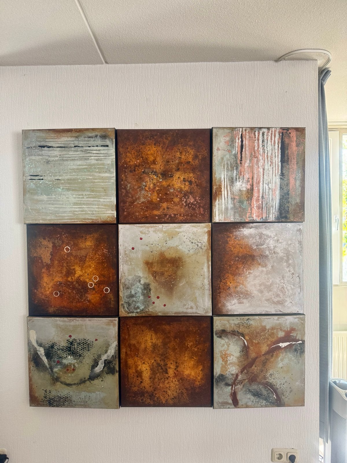 Unieke wanddecoratie: 9-luik abstracte kunstpanelen, Ophalen of Verzenden
