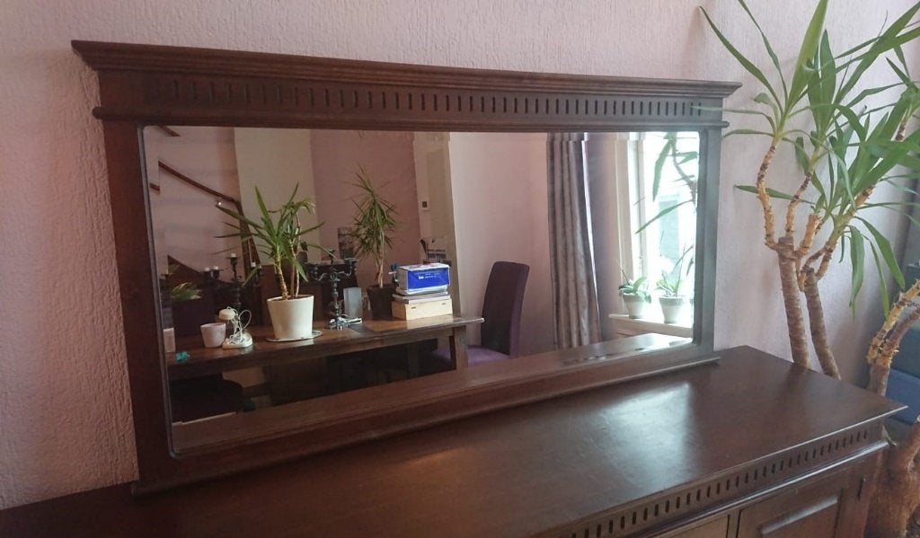 Grote koloniale spiegel (eventueel met bijpassende dressoir), Ophalen, 125 cm of meer, Zo goed als nieuw, Minder dan 100 cm