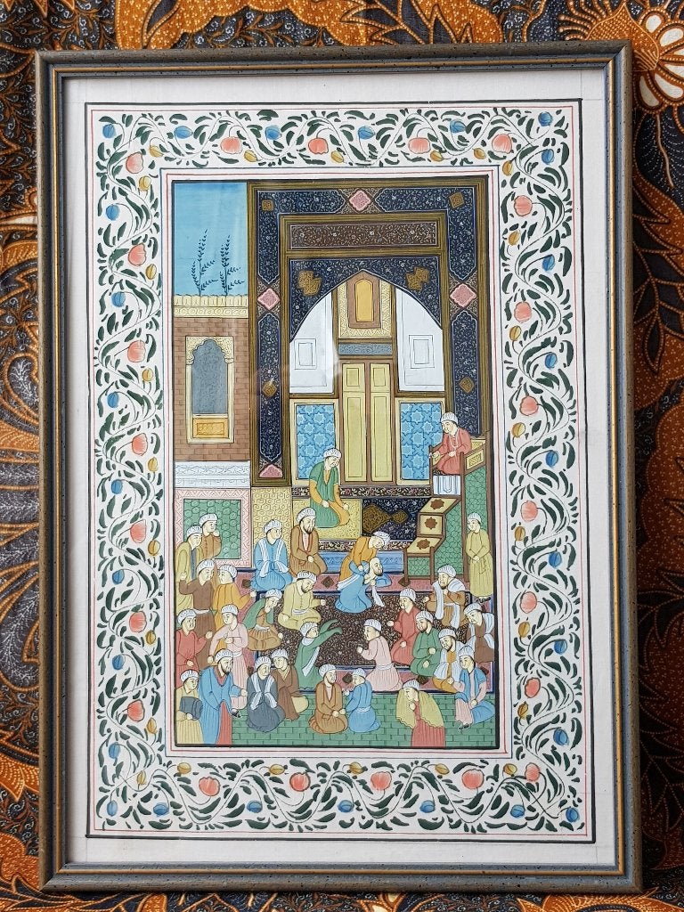 Mooie oude Oosterse ingelijste aquarel op zijde 27-38 cm.
