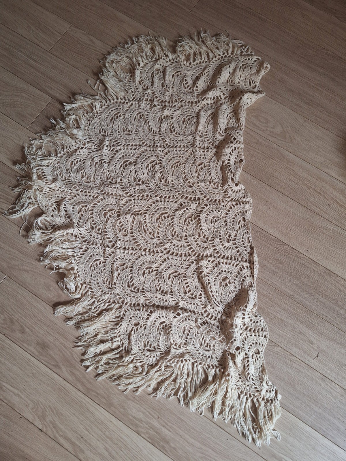 Vintage gehaakte stola met franjes, crème, Ophalen of Verzenden, Zo goed als nieuw