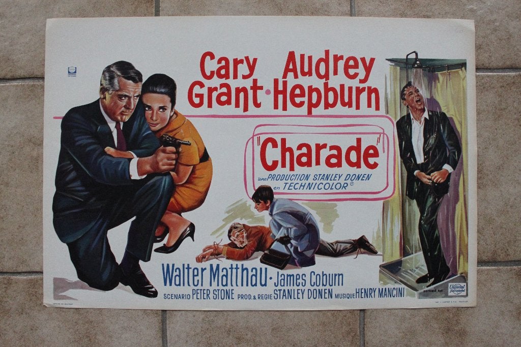 filmaffiche Audrey Hepburn Charade 1963 filmposter, Rechthoekig Liggend, Ophalen of Verzenden, Zo goed als nieuw, A1 t/m A3