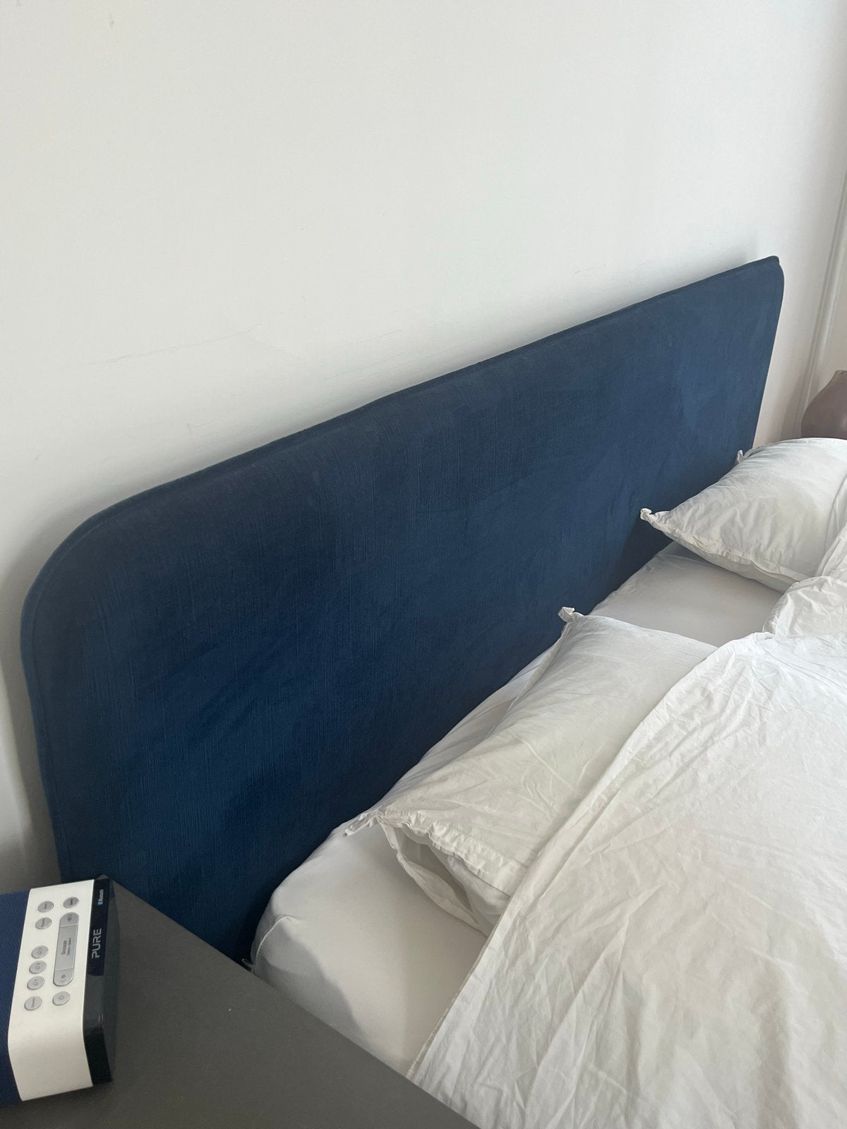 Donkerblauw 2pers hoofdbord, zo goed als nieuw, Ophalen, Verstelbaar, Blauw, Tweepersoons