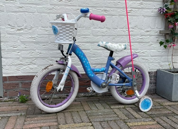 Volare Disney Frozen Kinderfiets 3/4 jaar 14 inch, Fietsen en Brommers, Ophalen, Terugtraprem, Zijwieltjes, Gebruikt