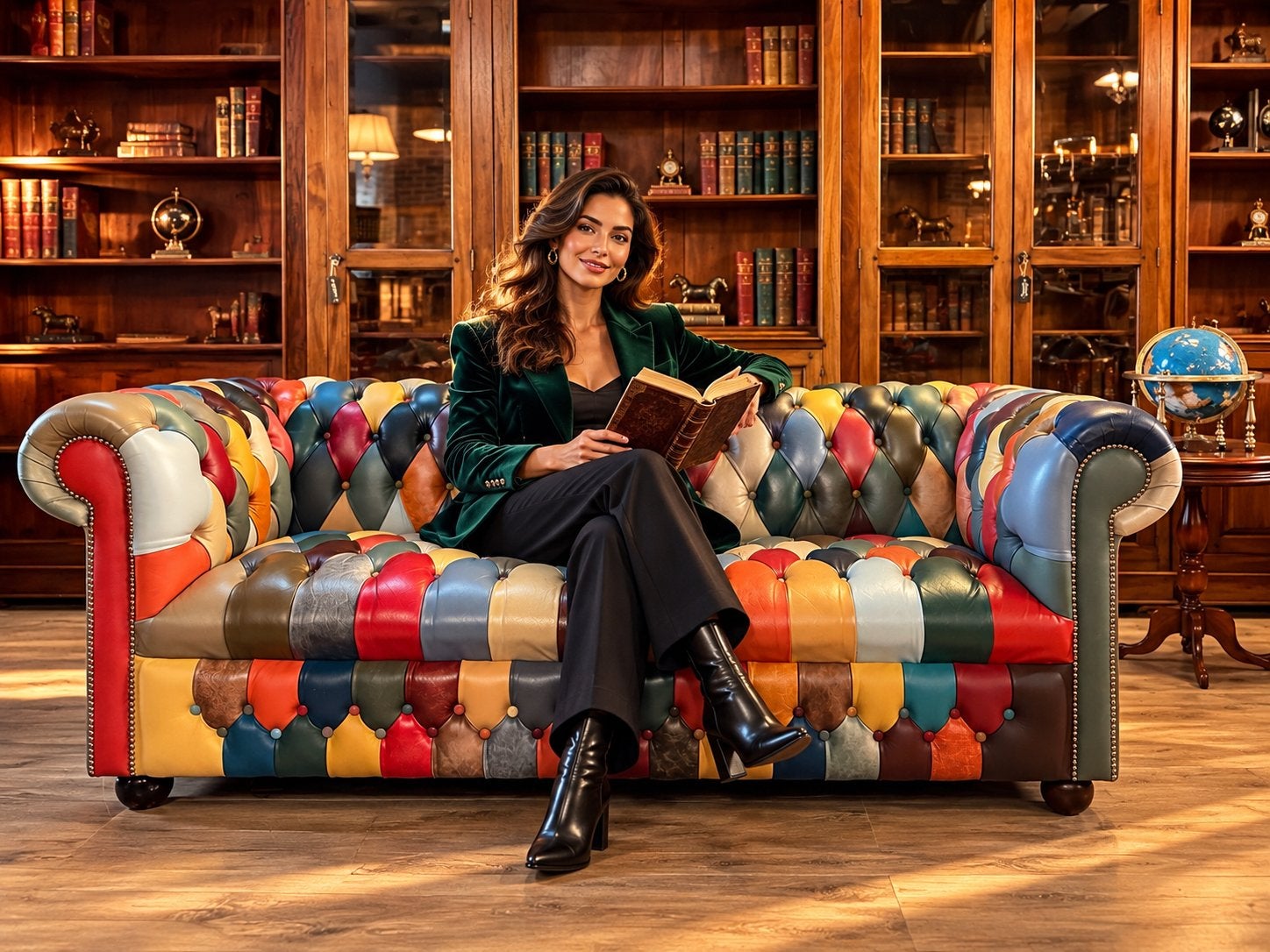 Delta Chesterfield patchwork multicolor leren bank, Ophalen, Info@chesterfieldjunkie.nl, Tweepersoons, Zo goed als nieuw