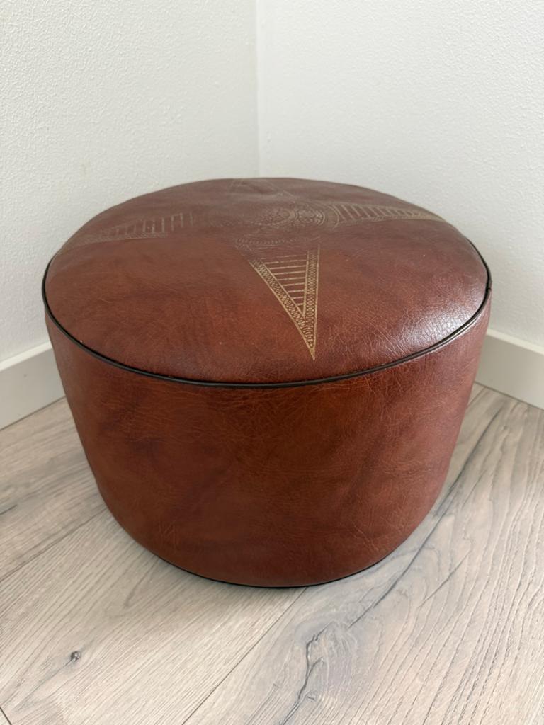 Vintage marokkaanse poef, Gebruikt, Rond, Ophalen of Verzenden, 50 tot 75 cm