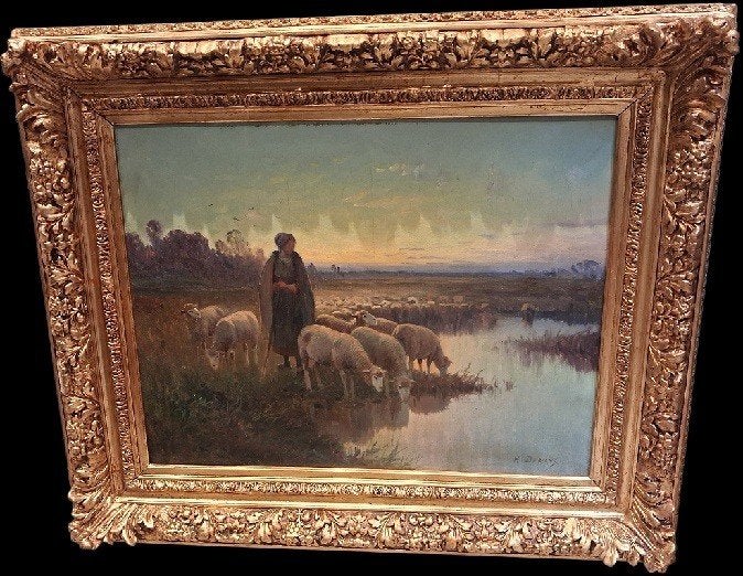 Herderin met haar kudde schapen Henri Derians, Ophalen, Dieren