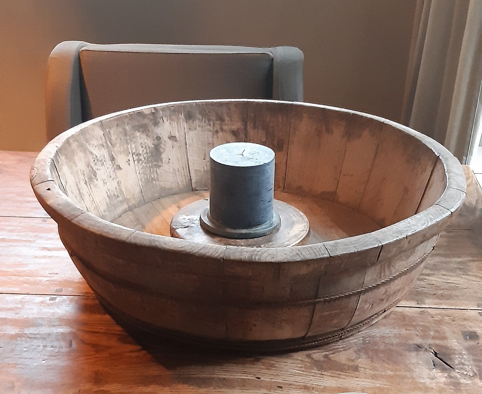 oude grote olijfbak, Ophalen, Gebruikt, Rond, Hout