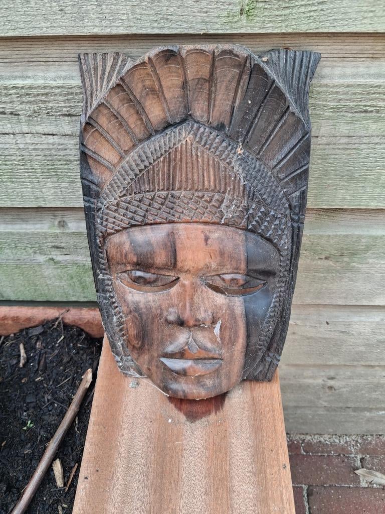 Houten Afrikaans Masker - Handgesneden Wanddecoratie, Overige onderwerpen, Minder dan 20 cm, Handgemaakt, Hout