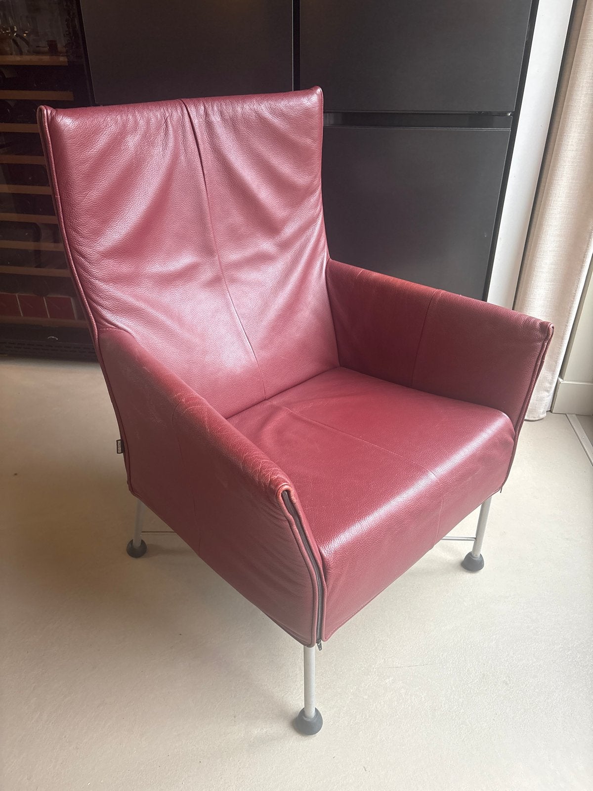 Montis Chaplin leren fauteuil - Bordeauxrood, Huis en Inrichting, Ophalen, Gebruikt, 50 tot 75 cm, Leer