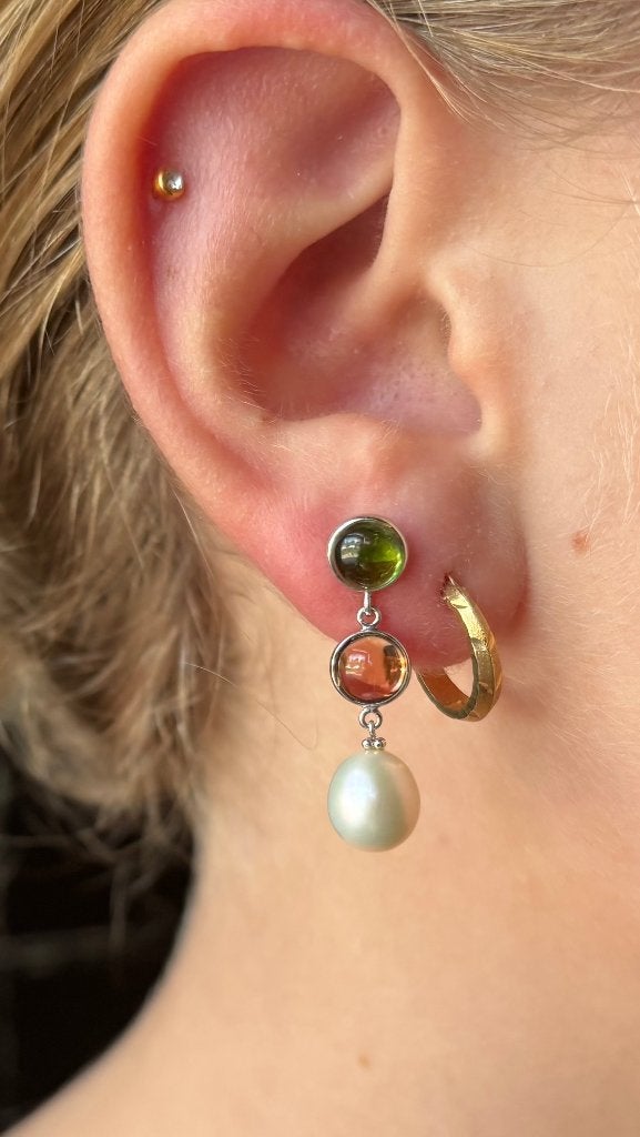 Toermalijn edelsteen parel 14k gouden set oorbellen dames