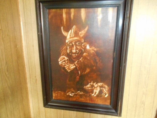 trollen schilderij van jan nikkels 1980 uit de noorse sagen, Ophalen, Bijzondere lijst, Realistisch, Overige ondergronden