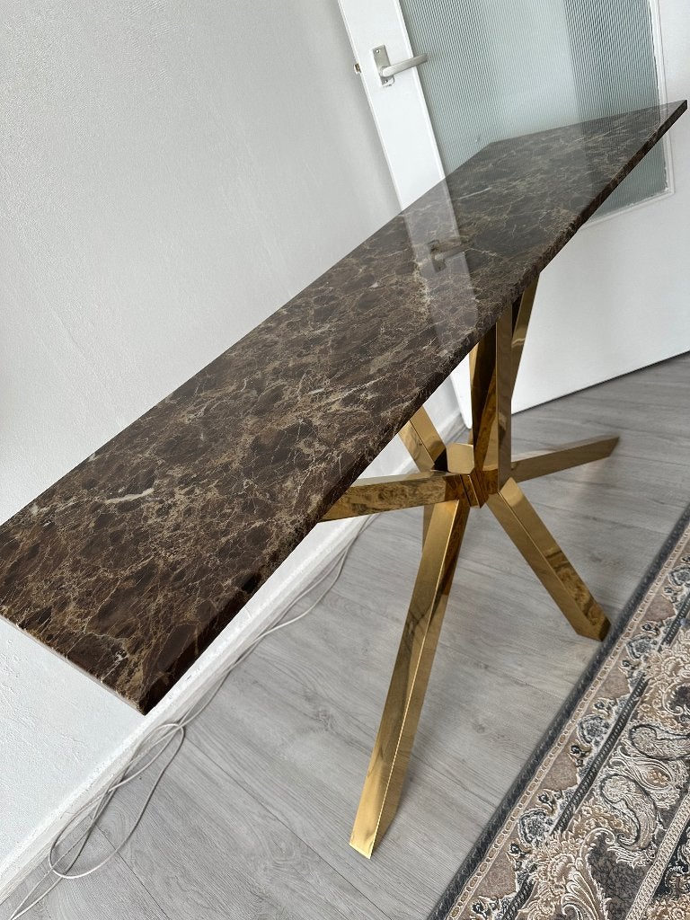 Mooie bruine marmer side table tafel, Ophalen, Zo goed als nieuw, 150 tot 200 cm, 25 tot 50 cm