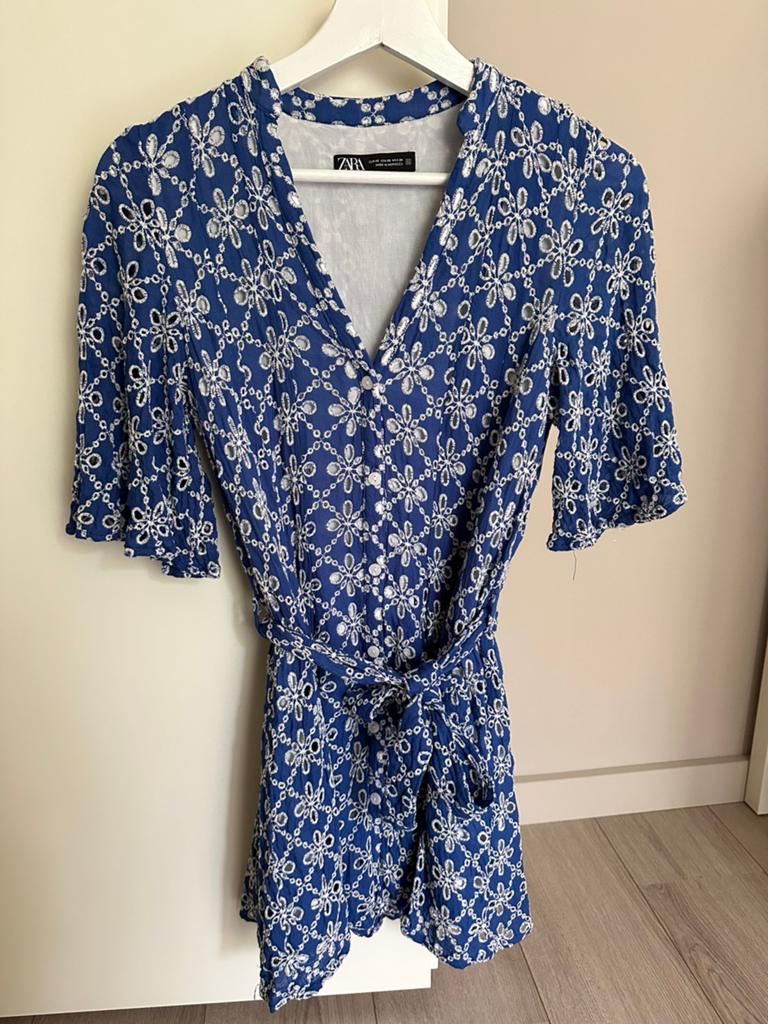 Zara jurkje korte mouw blauw wit maat XS, Zo goed als nieuw, Maat 34 (XS) of kleiner, Boven de knie, Verzenden