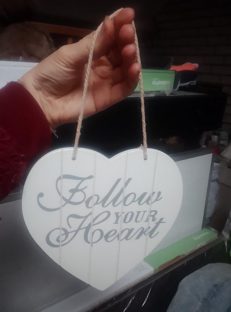 Decoratiehanger Hart 'Follow Your Heart' - Wit, Huis en Inrichting, Woonaccessoires | Overige, Zo goed als nieuw, Hout, Wit, Overige stijlen