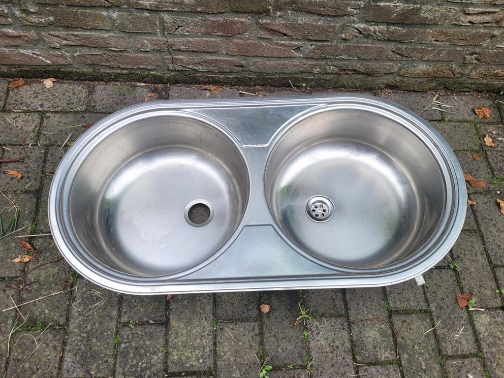RVS dubbele wasbak - Spoelbak, Gebruikt, Overige typen, Ophalen of Verzenden, Grijs
