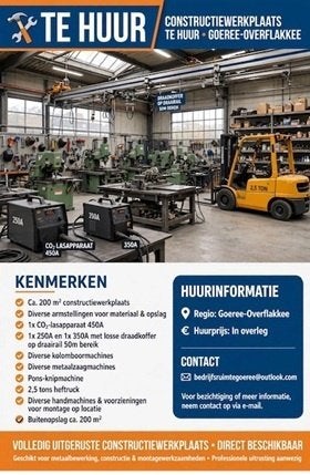 Bedrijfsruimte / werkplaats – Constructie + machines te huur