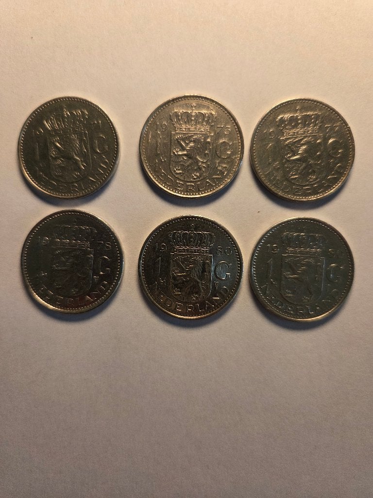 Set van 6 Nederlandse 1 Gulden munten Koningin Juliana, Ophalen of Verzenden, Koningin Juliana, 1 gulden, Setje