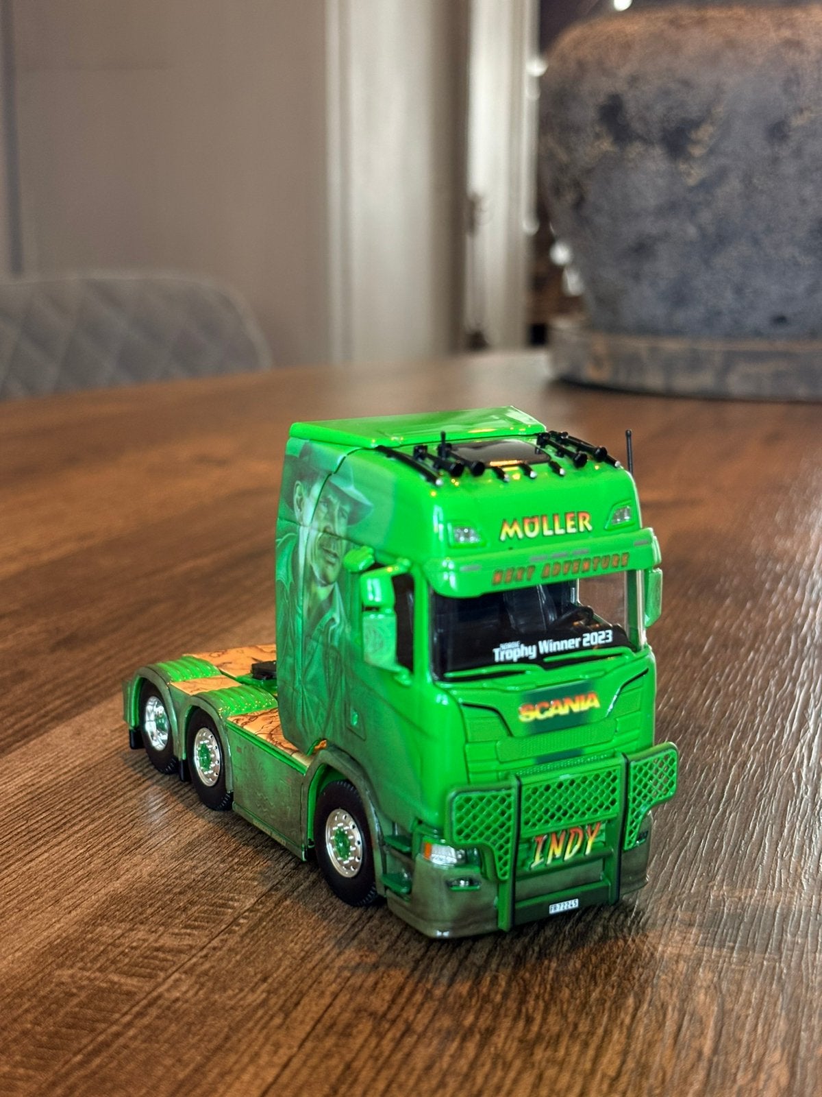 Tekno Scania Muller Indiana Jones, Ophalen of Verzenden, Zo goed als nieuw, Bus of Vrachtwagen, Tekno